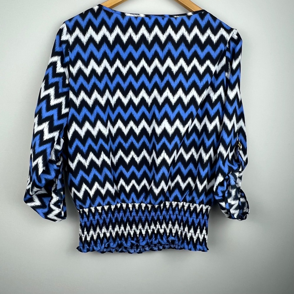 MICHAEL KORS Women Zigzag Print Smocked Waist Long Sleeve Top Size S - Picture 5 of 6